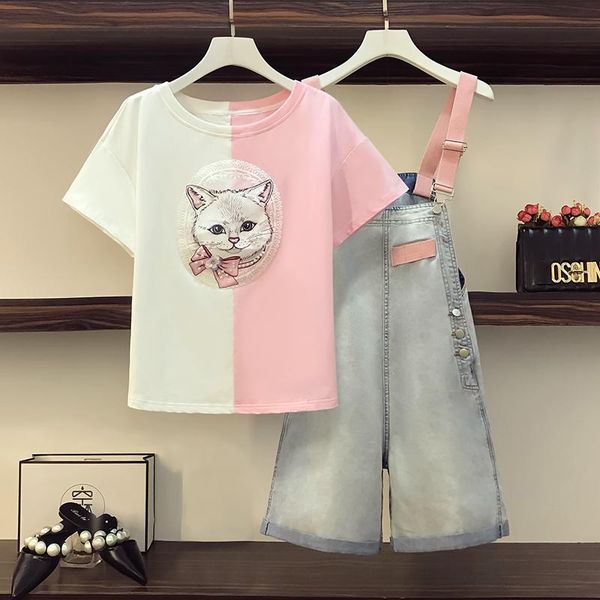 women's tracksuits plus size women summer set 2021 cute cat beaded t shirt button strap shorts loose wide leg pants two piece suit, Gray
women's tracksuits plus size women summer set 2021 cute cat beaded t shirt button strap shorts loose wide leg pants two piece suit, Gray
