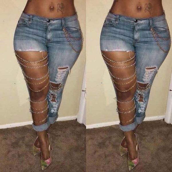 fashion skinny jeans woman for fat women slim denim ripped chain big hole trousers pencil pants calca feminina #g2 women's, Blue
fashion skinny jeans woman for fat women slim denim ripped chain big hole trousers pencil pants calca feminina #g2 women's, Blue