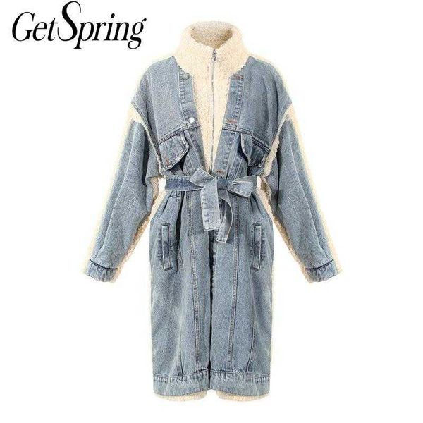 getspring women winter coat denim stitched lamb hair faux fur thickened loose long jacket irregular lace up overcoat 210601, Black
getspring women winter coat denim stitched lamb hair faux fur thickened loose long jacket irregular lace up overcoat 210601, Black