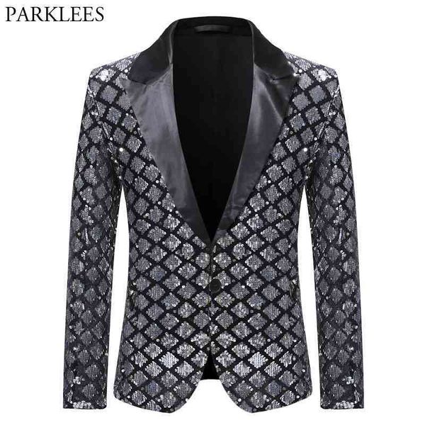 silver sequin plaid blazer jacket men fashion slim fit one button dress suit blazer male party wedding stage costume homme 210522, White;black
silver sequin plaid blazer jacket men fashion slim fit one button dress suit blazer male party wedding stage costume homme 210522, White;black