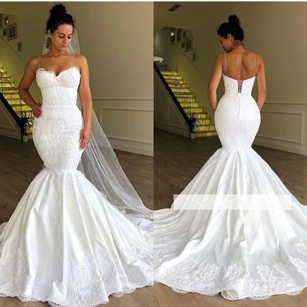 mermaid corset wedding dresses lace up spaghetti strap bridal gowns applique lace vestido novia sweep train african girls, White
mermaid corset wedding dresses lace up spaghetti strap bridal gowns applique lace vestido novia sweep train african girls, White