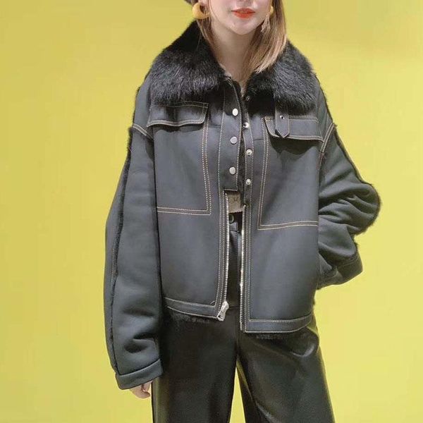 women's fur & faux full pelt double-faced coat women winter parka real sheep jacket turn-down collar plus size overcoat warm clothes, Black
women's fur & faux full pelt double-faced coat women winter parka real sheep jacket turn-down collar plus size overcoat warm clothes, Black