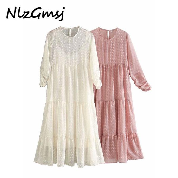 casual dresses nlzgmsj dress women 2021 dotted mesh long sleeve o-neck midi fashion ruffle fairy loose ladies, Black;gray 
casual dresses nlzgmsj dress women 2021 dotted mesh long sleeve o-neck midi fashion ruffle fairy loose ladies, Black;gray