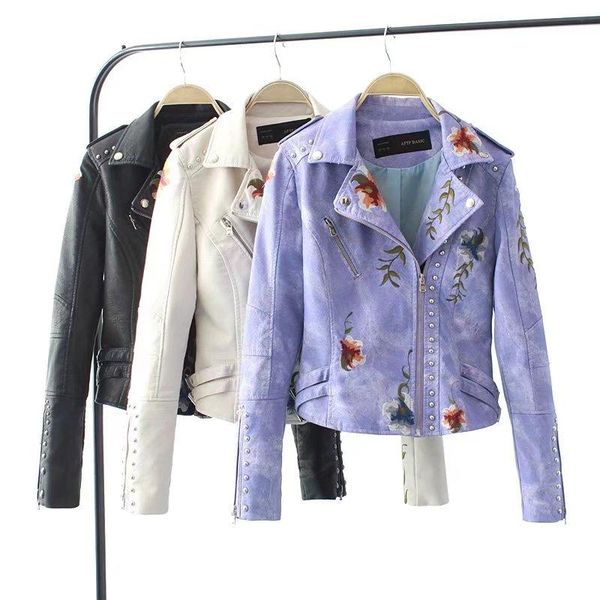 women's leather & faux women jacket embroidery biker jackets rivet coat short motorcycle coats female s- jaqueta couro good quality, Black
women's leather & faux women jacket embroidery biker jackets rivet coat short motorcycle coats female s- jaqueta couro good quality, Black