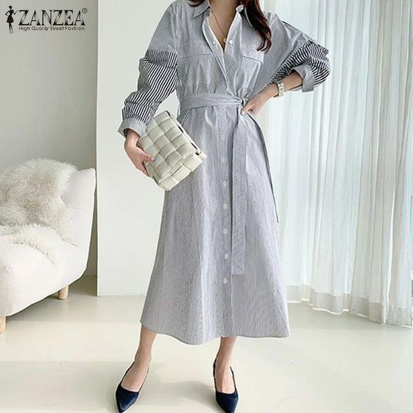 casual dresses women's vintage dress 2021 spring ol patchwork striped belted maxi zanzea puff sleeve loose lapel oversized robe, Black;gray
casual dresses women's vintage dress 2021 spring ol patchwork striped belted maxi zanzea puff sleeve loose lapel oversized robe, Black;gray