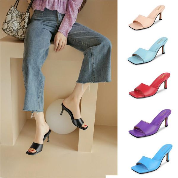 summer generous head six-color high-heeled half-drag fashionable wild plain stiletto sandals, Black
summer generous head six-color high-heeled half-drag fashionable wild plain stiletto sandals, Black
