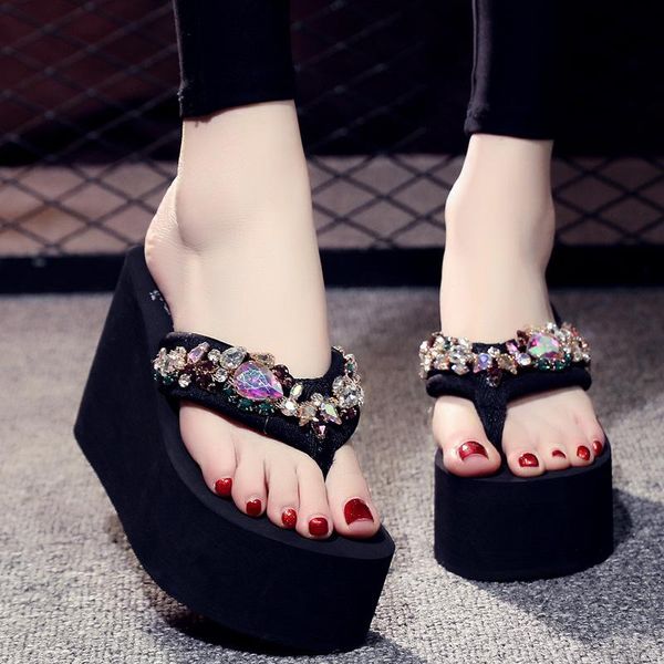 slippers summer high heels flip flops female slope with fashion rhinestone color diamond temperament goddess vacation beach shoe, Black
slippers summer high heels flip flops female slope with fashion rhinestone color diamond temperament goddess vacation beach shoe, Black