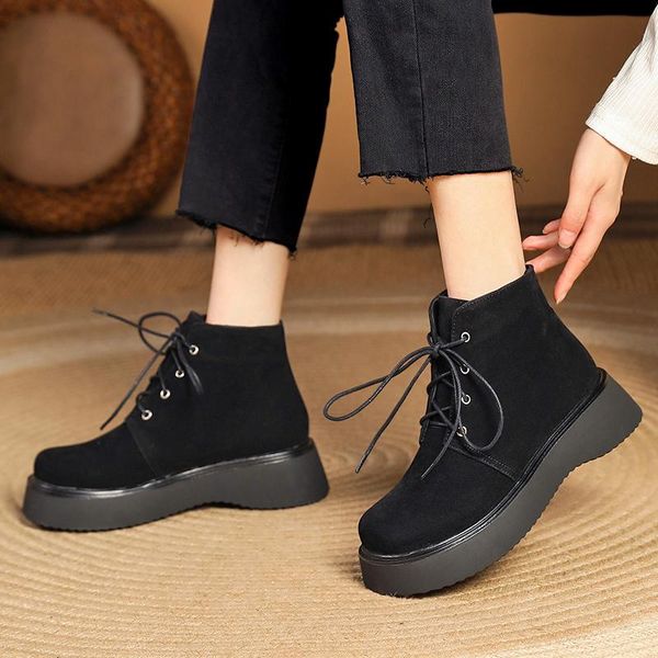 boots frosted all-match retro thick-soled women's snow flock lace-up waterproof platform ankle muffin bottom, Black
boots frosted all-match retro thick-soled women's snow flock lace-up waterproof platform ankle muffin bottom, Black