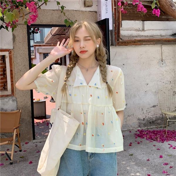 women's blouses & shirts 2021 summer style french short puff sleeve blouse pullover embroidery doll collar top, White
women's blouses & shirts 2021 summer style french short puff sleeve blouse pullover embroidery doll collar top, White