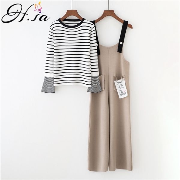 hsa autumn winter korean two pieces sweater jumpers black white striped pull sweaters wide leg pants and suit harajuku 210430, White;black
hsa autumn winter korean two pieces sweater jumpers black white striped pull sweaters wide leg pants and suit harajuku 210430, White;black