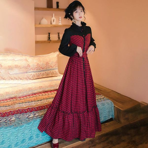casual dresses vintage women dress retro patchwork plaid high waist big swing long robes lace up belt lantern sleeve party vestido, Black;gray
casual dresses vintage women dress retro patchwork plaid high waist big swing long robes lace up belt lantern sleeve party vestido, Black;gray