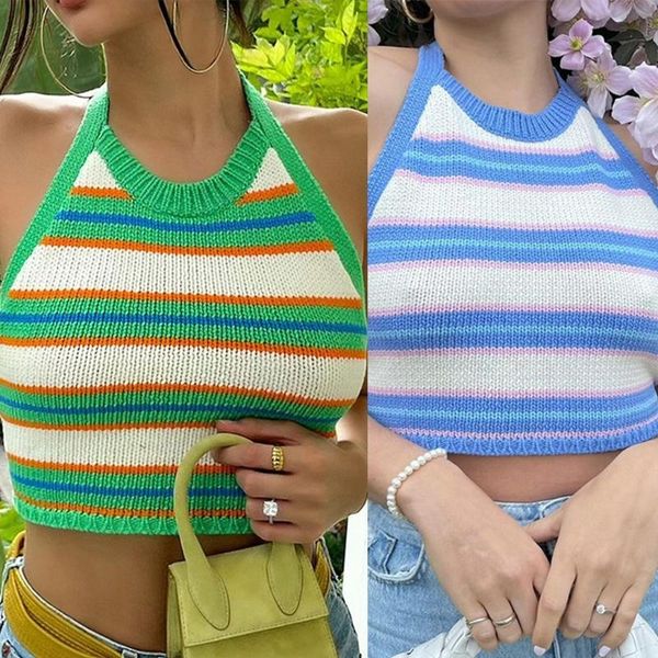 women's tanks & camis women summer halter backless crop harajuku multicolor striped slim camisole beach casual crochet knitted mini, White
women's tanks & camis women summer halter backless crop harajuku multicolor striped slim camisole beach casual crochet knitted mini, White