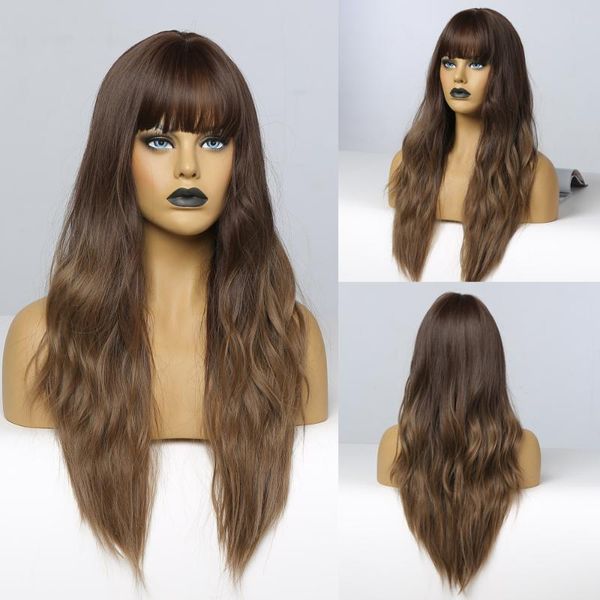 long wavy ombre black dark brown synthetic wigs with bangs cosplay heat resistant hair wig for women african american
long wavy ombre black dark brown synthetic wigs with bangs cosplay heat resistant hair wig for women african american