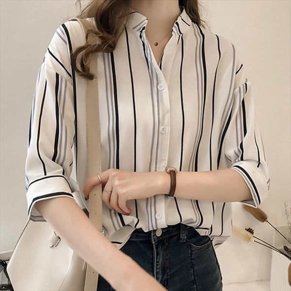 summer short sleeve womens blouses v neck striped chiffon blusas mujer de moda c922, White
summer short sleeve womens blouses v neck striped chiffon blusas mujer de moda c922, White
