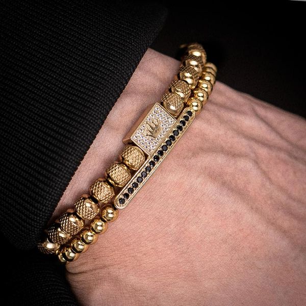 charm bracelets 2pcs/set bracelet men stainless steel beads gold set luxury for cz zircon crown, Golden;silver
charm bracelets 2pcs/set bracelet men stainless steel beads gold set luxury for cz zircon crown, Golden;silver