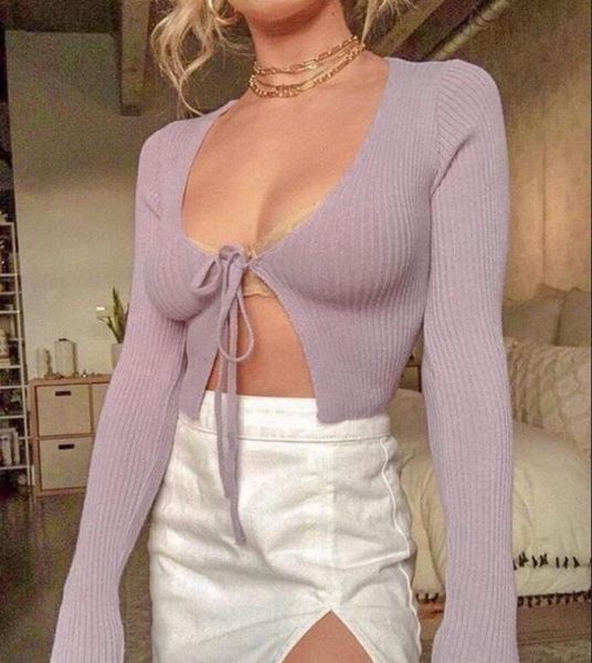 women's knits & tees autumn v-neck tie up crop cardigans fashion long sleeve open front rib knitted t-shirts short cardigan, White
women's knits & tees autumn v-neck tie up crop cardigans fashion long sleeve open front rib knitted t-shirts short cardigan, White