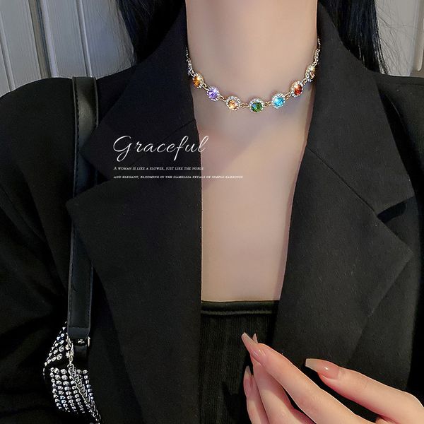 necklace luxury designer chain south korea east gate fashion simple personality color inlaid diamond net red temperament design women, Silver
necklace luxury designer chain south korea east gate fashion simple personality color inlaid diamond net red temperament design women, Silver