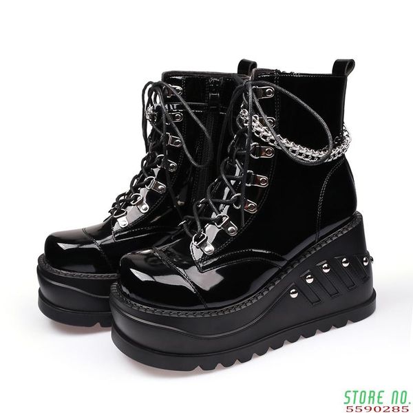 ankle boots for women punk shoes classics gothic patent leather chain wedges wedge platform black
ankle boots for women punk shoes classics gothic patent leather chain wedges wedge platform black
