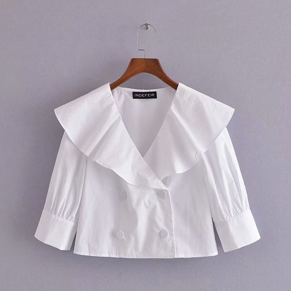 fashion za white women short shirt double breasted short sleeve ruffled crop cute female flare sleeve summer female 210521
fashion za white women short shirt double breasted short sleeve ruffled crop cute female flare sleeve summer female 210521