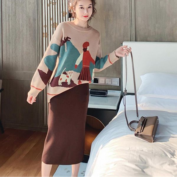 winter fashion 2 pcs set womens dresses o neck cartoon girl pullover knit sweater high waist hip solid skirt suit, White
winter fashion 2 pcs set womens dresses o neck cartoon girl pullover knit sweater high waist hip solid skirt suit, White