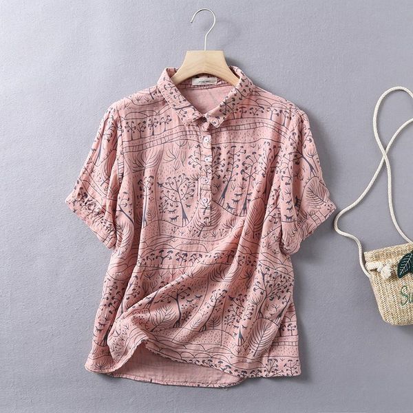 women's blouses & shirts summer short sleeve loose print shirt retro double cotton female, White
women's blouses & shirts summer short sleeve loose print shirt retro double cotton female, White