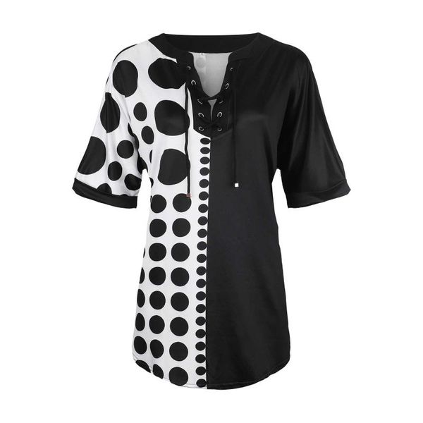 women's blouses & shirts wave point stitching blouse ladies summer lace-up v-neck short sleeve loose elegant women and bloues roupas f, White
women's blouses & shirts wave point stitching blouse ladies summer lace-up v-neck short sleeve loose elegant women and bloues roupas f, White