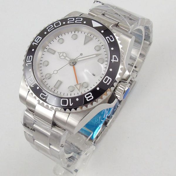 wristwatches 40mm sterile white dial ceramic bezel sapphire glass date steel bracelet orange gmt automatic movement men's watch, Slivery;brown
wristwatches 40mm sterile white dial ceramic bezel sapphire glass date steel bracelet orange gmt automatic movement men's watch, Slivery;brown