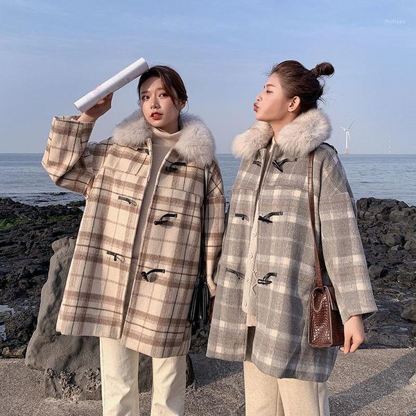 women's wool & blends 2021 winter korean-style loose-fit plaid toggle fur collar woolen jacket womens mid-length college coat /40, Black
women's wool & blends 2021 winter korean-style loose-fit plaid toggle fur collar woolen jacket womens mid-length college coat /40, Black