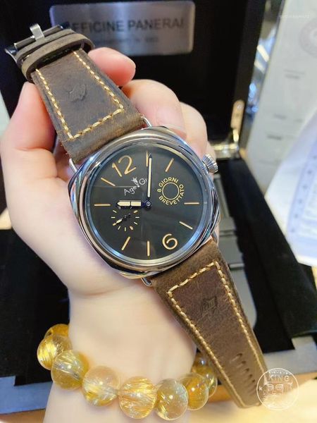 men automatic mechanical sapphire stainless steel 8 days otto giorni aisi luminous watch cow leather 44mm wristwatches, Slivery;brown
men automatic mechanical sapphire stainless steel 8 days otto giorni aisi luminous watch cow leather 44mm wristwatches, Slivery;brown