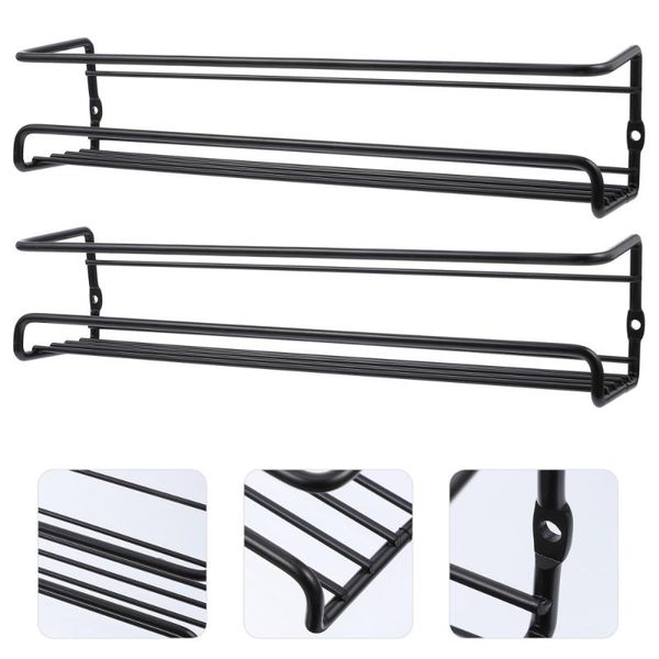 hooks & rails 2pcs wall-mounted storage racks spice organizers (black) 
hooks & rails 2pcs wall-mounted storage racks spice organizers (black)
