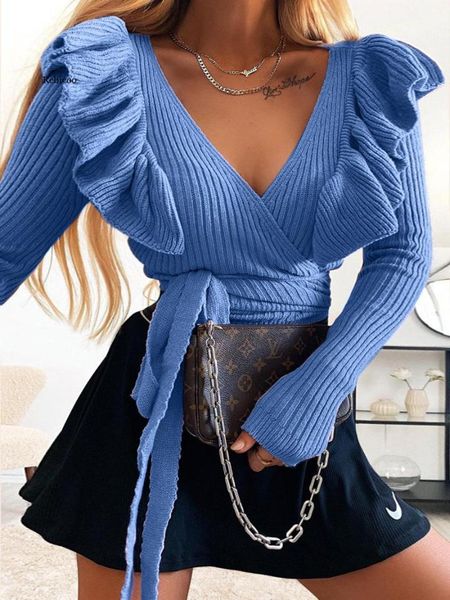 women's sweaters elegant lady ruffle lace up wrap knitted women long sleeve v neck slim fit holiday fashion casual knitwear, White;black
women's sweaters elegant lady ruffle lace up wrap knitted women long sleeve v neck slim fit holiday fashion casual knitwear, White;black