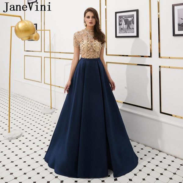 janevini luxury navy blue heavy beading long prom dresses for women 2021 high neck short sleeves a line satin formal party gowns, White;black
janevini luxury navy blue heavy beading long prom dresses for women 2021 high neck short sleeves a line satin formal party gowns, White;black