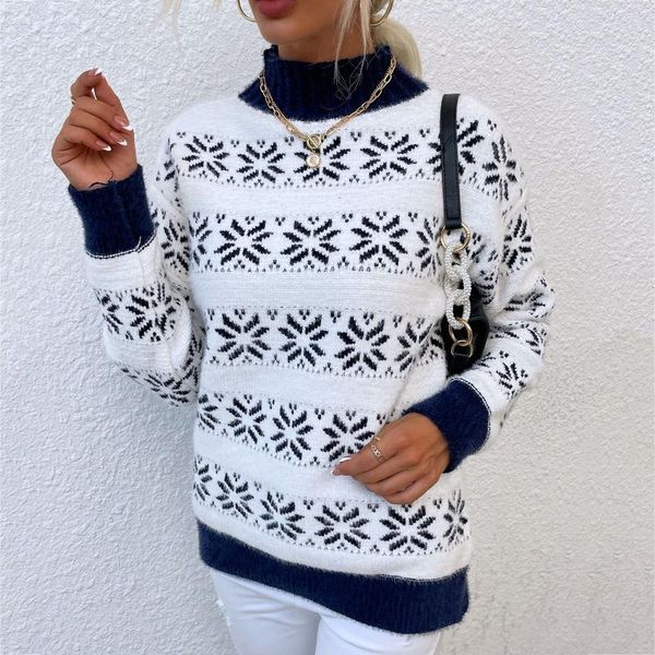 women's sweaters women and pullovers korean snowflake sweater christmas half high neck pullover female, White;black
women's sweaters women and pullovers korean snowflake sweater christmas half high neck pullover female, White;black