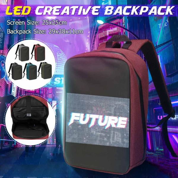 backpack led display screen dynamic walking advertising light bag wireless wifi app control outdoor backpacks for men or women
backpack led display screen dynamic walking advertising light bag wireless wifi app control outdoor backpacks for men or women