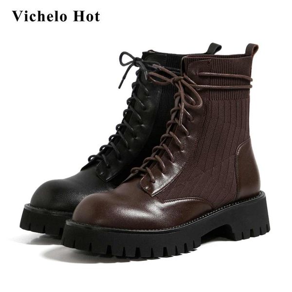 boots vichelo knitting genuine leather patchwork style round toe thick med heel lace up daily wear ankle l36, Black
boots vichelo knitting genuine leather patchwork style round toe thick med heel lace up daily wear ankle l36, Black