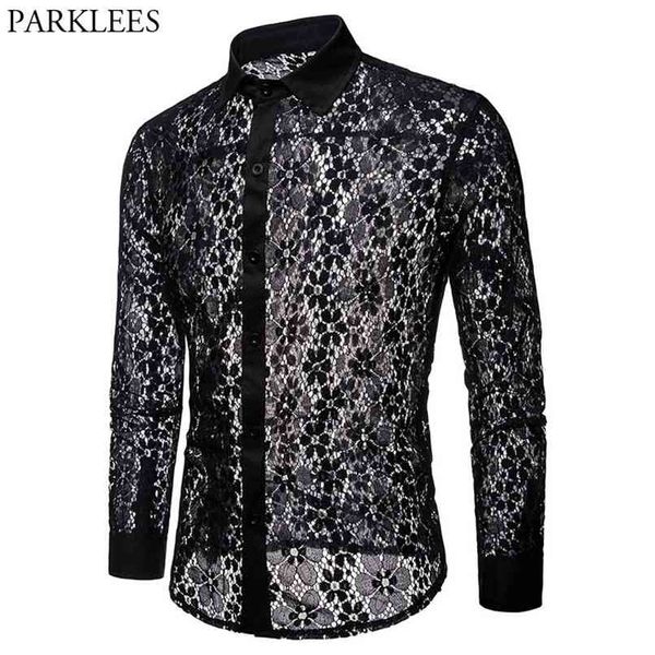 luxury floral embroidery lace shirt men brand transparent dress s mens see trough club party black male 210809, White;black
luxury floral embroidery lace shirt men brand transparent dress s mens see trough club party black male 210809, White;black