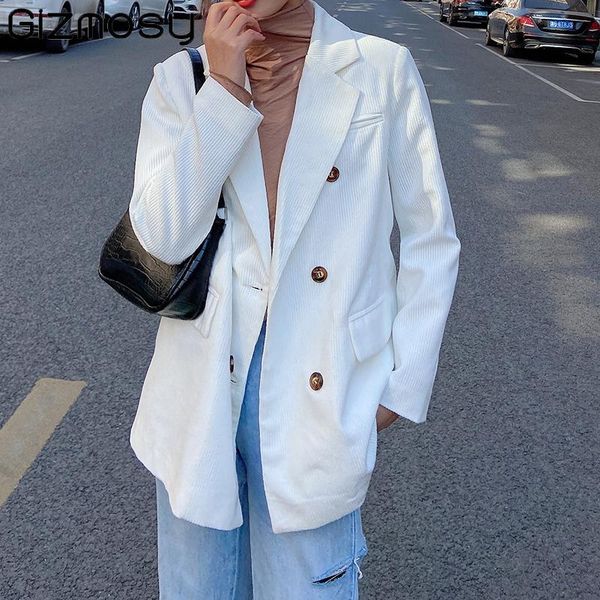 women's suits & blazers gizmosy corduroy double breasted oversized blazer jacket women loose office lady suit coat 2021 korean chic sol, White;black
women's suits & blazers gizmosy corduroy double breasted oversized blazer jacket women loose office lady suit coat 2021 korean chic sol, White;black