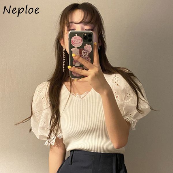 neploe korean retro v-neck slim fit women blouse summer lace splicing sleeve knitted female shirt blusas 82109, White
neploe korean retro v-neck slim fit women blouse summer lace splicing sleeve knitted female shirt blusas 82109, White