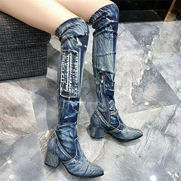boots spring autumn casual denim boot women thigh high 6cm chunky heel over the knee jean long botas mujer, Black
boots spring autumn casual denim boot women thigh high 6cm chunky heel over the knee jean long botas mujer, Black