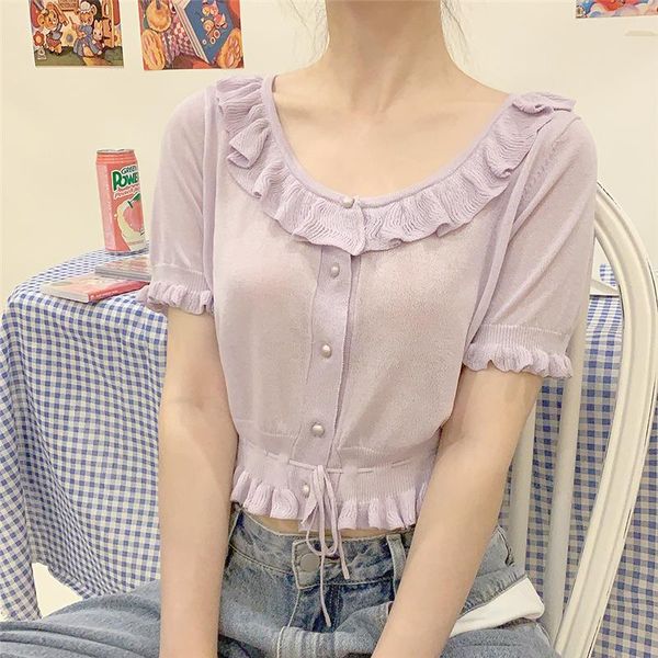 women's blouses & shirts summer vintage ruffles short sleeve for women korean lace up knitted crop lolita cute girl sweet button down, White
women's blouses & shirts summer vintage ruffles short sleeve for women korean lace up knitted crop lolita cute girl sweet button down, White