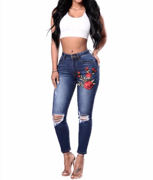 women's rose embroidered ripped denim skinny jeans back pocket embroidery, Blue
women's rose embroidered ripped denim skinny jeans back pocket embroidery, Blue