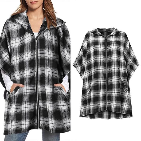 celmia 2021 oversized hooded coats women's autumn fashion plaid 3/4 bat sleeve sweatshirts casual loose zipper pockets jackets, Black;brown
celmia 2021 oversized hooded coats women's autumn fashion plaid 3/4 bat sleeve sweatshirts casual loose zipper pockets jackets, Black;brown