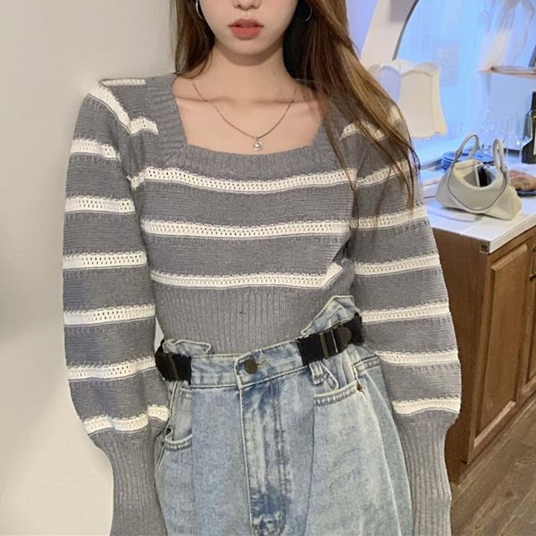 women's sweaters square neck contrast stripe pullover short sweater autumn design long sleeve, White;black
women's sweaters square neck contrast stripe pullover short sweater autumn design long sleeve, White;black
