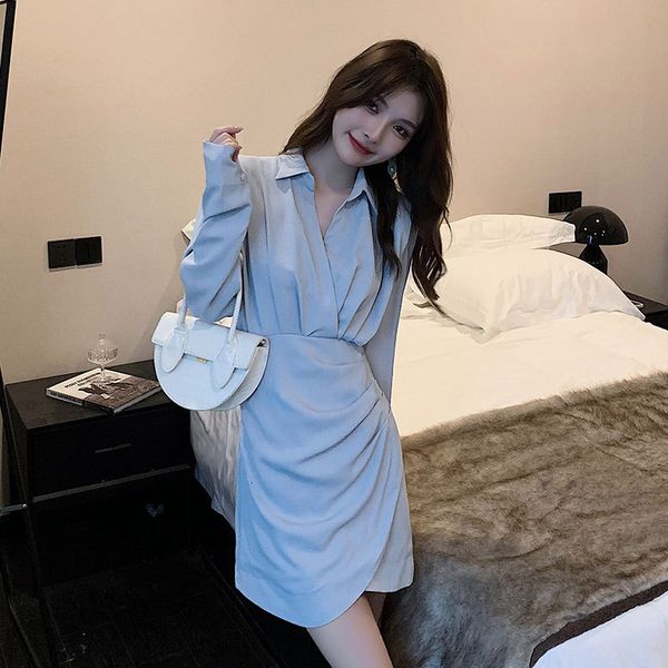 2021 autumn korean style waist closing thin long sleeve shirt dress women's design pleated light blue skirt, Black;gray
2021 autumn korean style waist closing thin long sleeve shirt dress women's design pleated light blue skirt, Black;gray