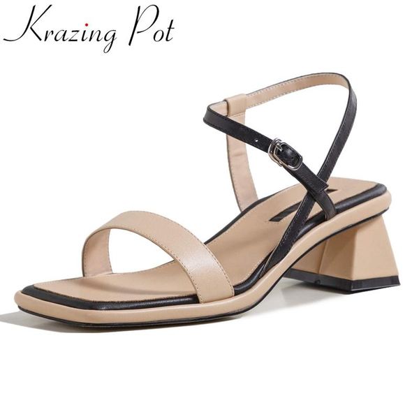 krazing pot genuine leather square toe strange style cozy mixed colors simple buckle straps summer sandals women shoes l68, Black
krazing pot genuine leather square toe strange style cozy mixed colors simple buckle straps summer sandals women shoes l68, Black