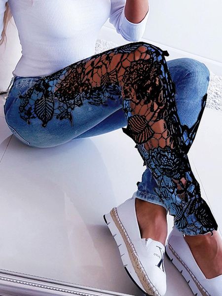 women's jeans 2021 lace floral crochet cutout autumn elegant denim pencil skinny, Blue
women's jeans 2021 lace floral crochet cutout autumn elegant denim pencil skinny, Blue