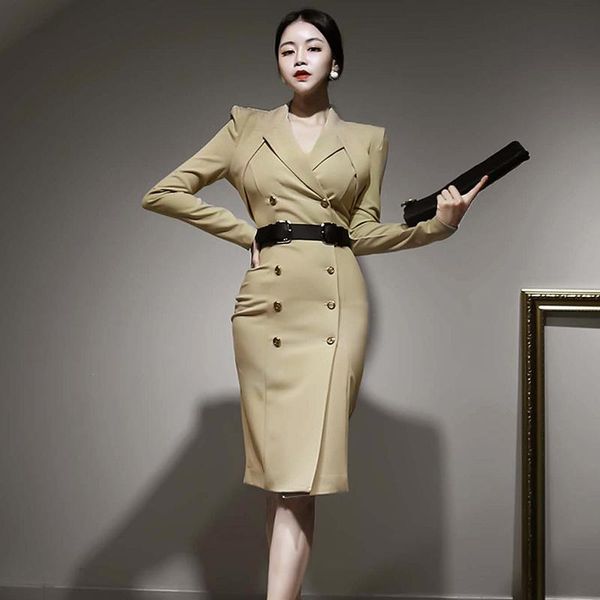 casual dresses autumn office lady korean style ol temperament sheath notched collar double breasted bodycon professional dress women 2021, Black;gray
casual dresses autumn office lady korean style ol temperament sheath notched collar double breasted bodycon professional dress women 2021, Black;gray