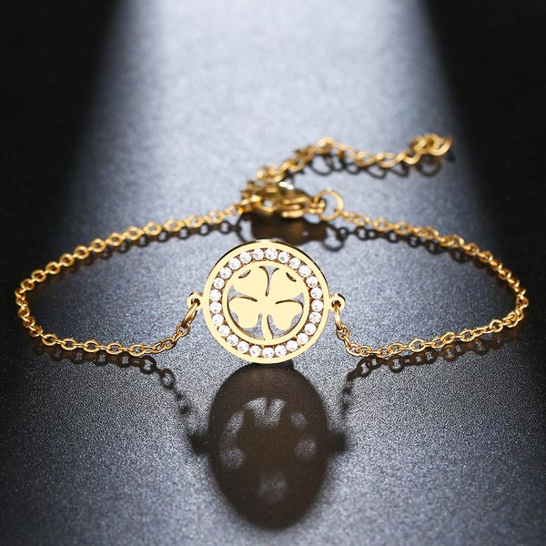 stainless steel crystal bracelet for women classic four-leaf clover gold color engagement gifts jewelry, Golden;silver
stainless steel crystal bracelet for women classic four-leaf clover gold color engagement gifts jewelry, Golden;silver