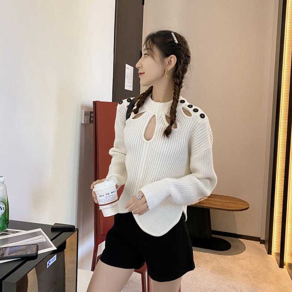 women's sweaters fashion design autumn winter women sweater hollow shoulder button white hem curved crop luxury pullover clothes dvwh, White;black
women's sweaters fashion design autumn winter women sweater hollow shoulder button white hem curved crop luxury pullover clothes dvwh, White;black