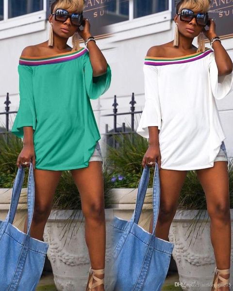 

Womens Summer Slash Neck Bell Sleeve Girl Clothing Summer Designer Shirt Panelled T-shirt For, White